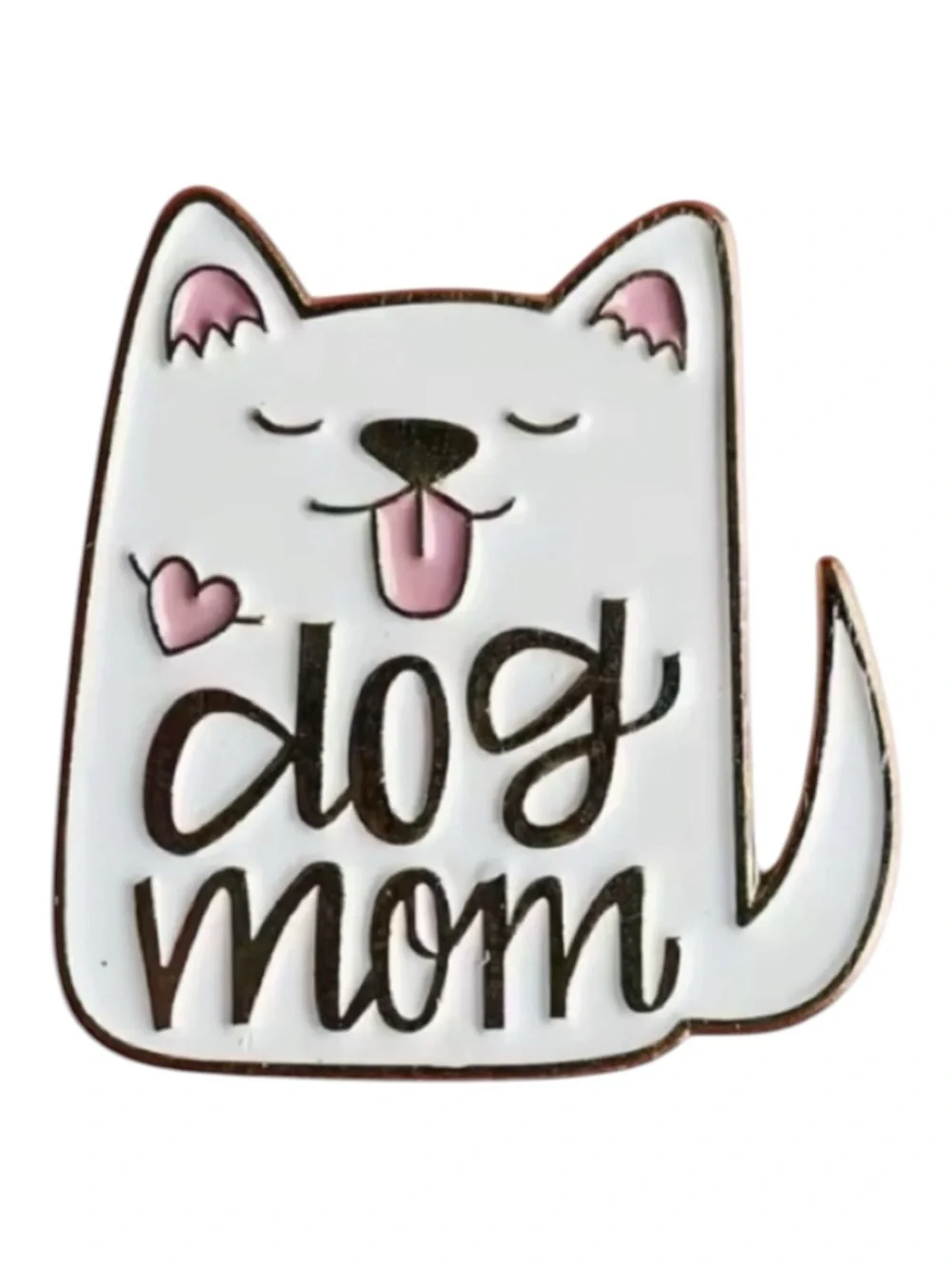 Dog Mom Enamel Pin White Gold Cute Puppy Pet Lover Gift NWT